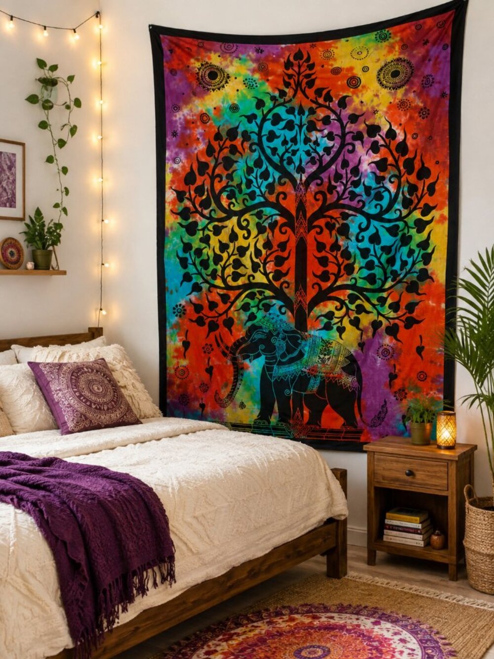 Gorgeous Tie-Dye Effect Elephant Bohemian Tree of Life Boho Tapestry Hanging NEW